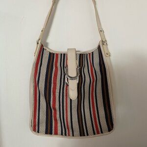 Sam Edelman Striped Canvas Shoulder Bag in Cream, Navy, Red, Brown